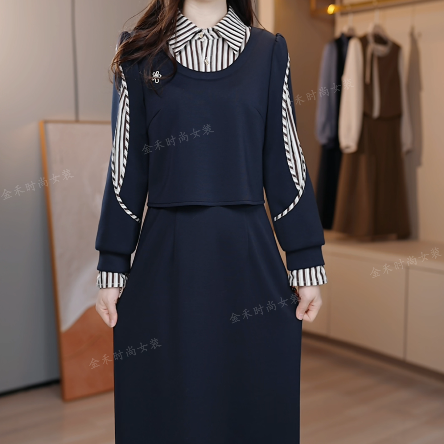 1412# {假两件}早春爆款遮肚显瘦连衣裙2025春季上新