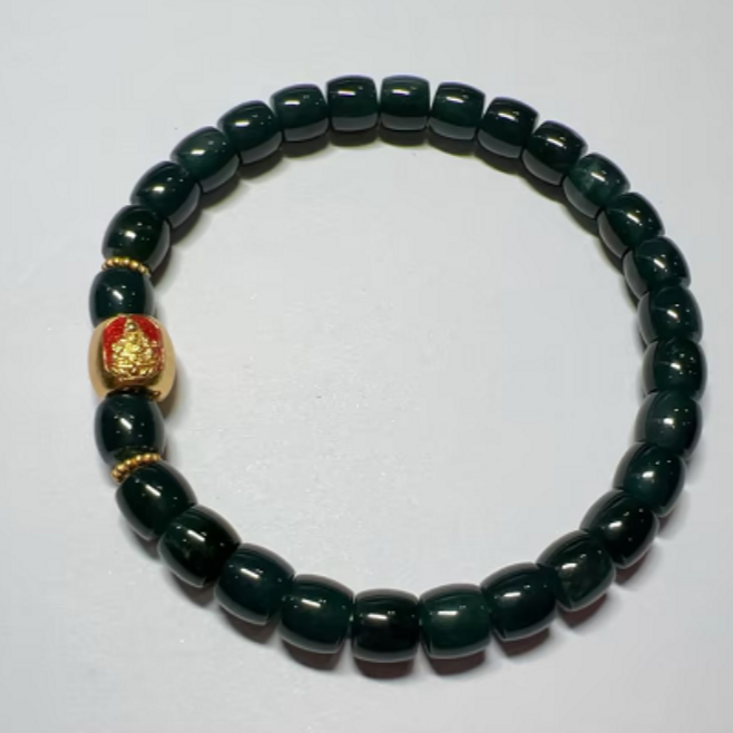 POTALA PALACE/布达拉宫翡翠925银黄财尊者鼓珠手串