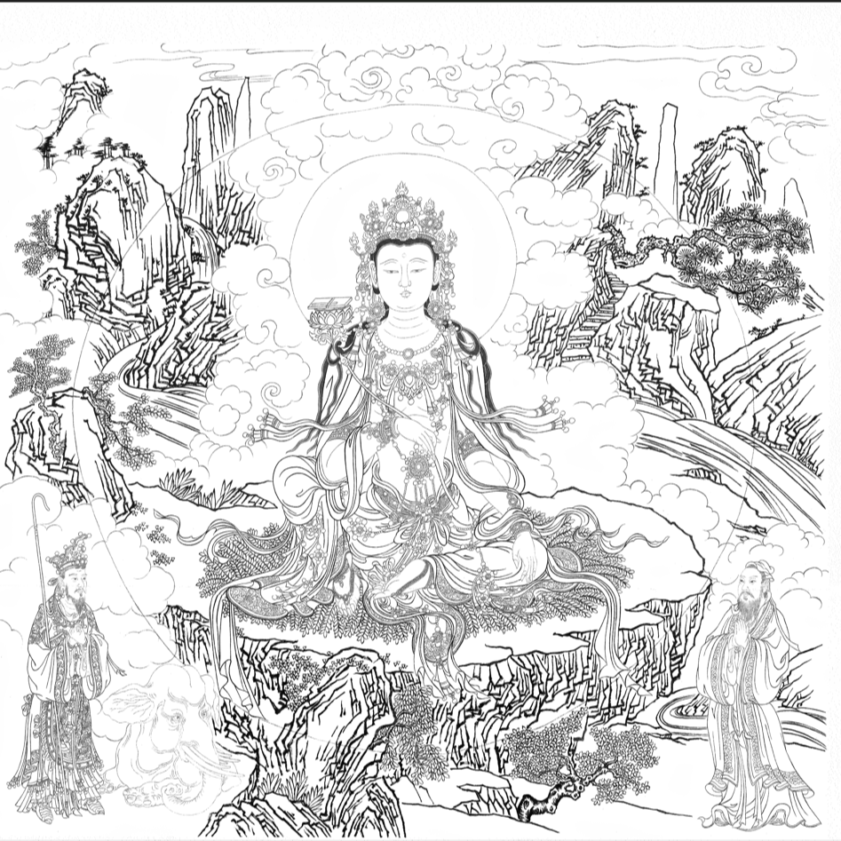普贤文殊菩萨水月观音法海寺白描线稿国画稿工笔画高清线稿纸质版
