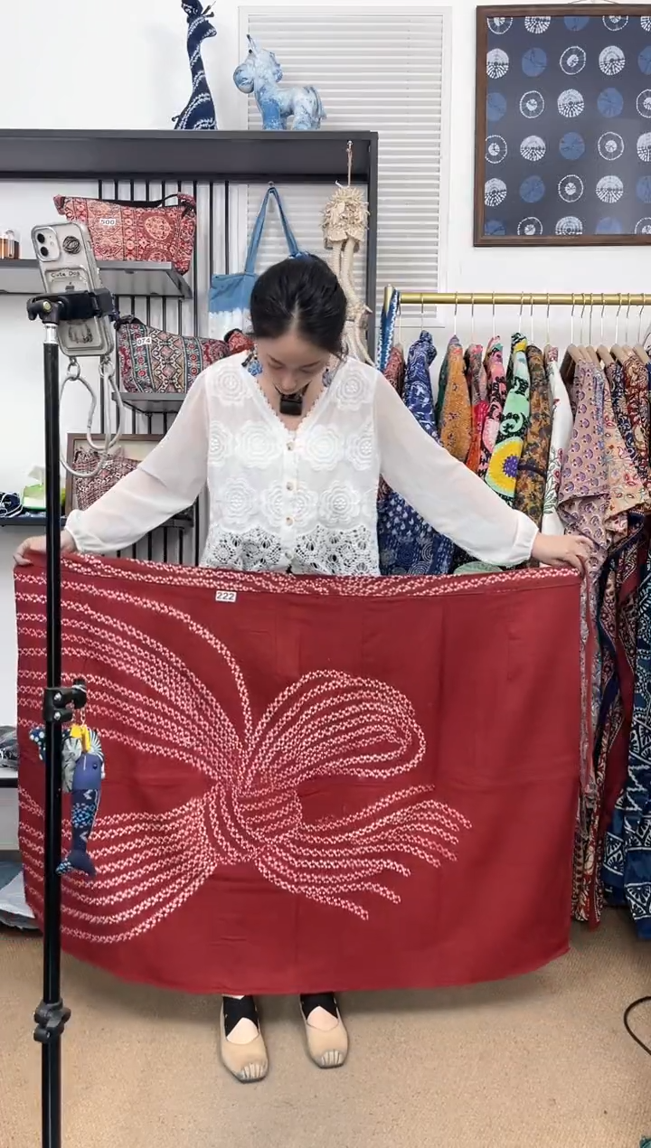 【闪购商品】222红串梅花古法冷染手工裹裙93cm