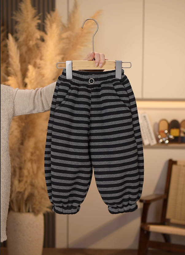 【条纹定律】2025年冬季儿童新款时尚加绒加厚条纹休闲裤JJKZ005