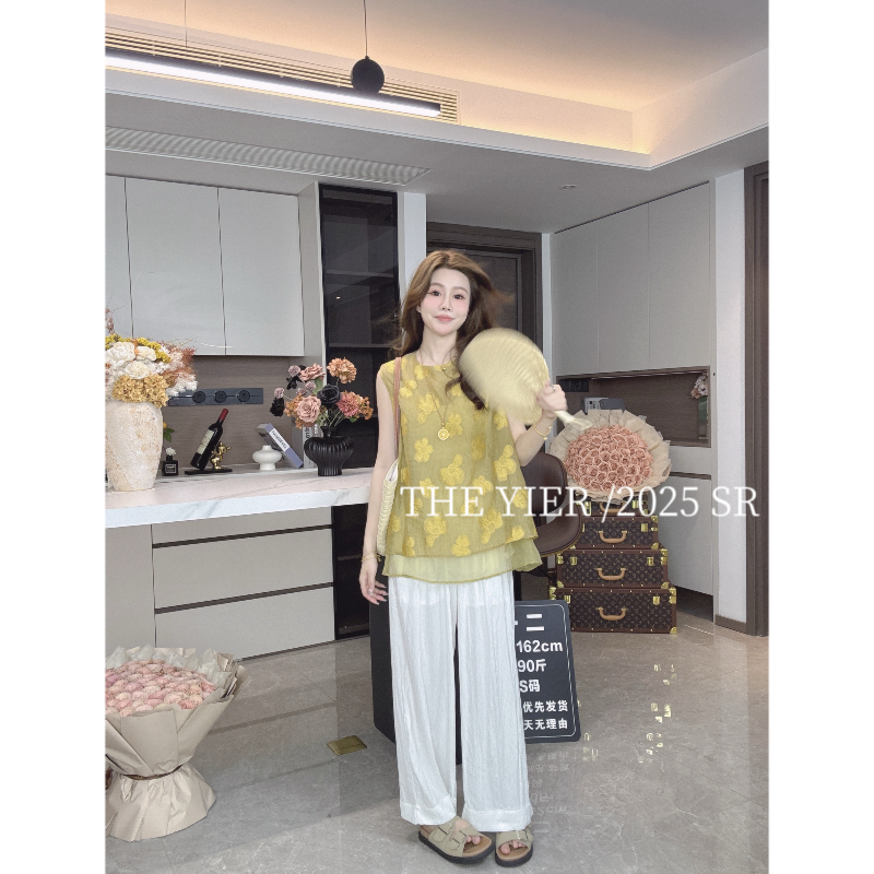 2025新款无袖套装显瘦设计感夏季中式中国风提花绣花双层夏款