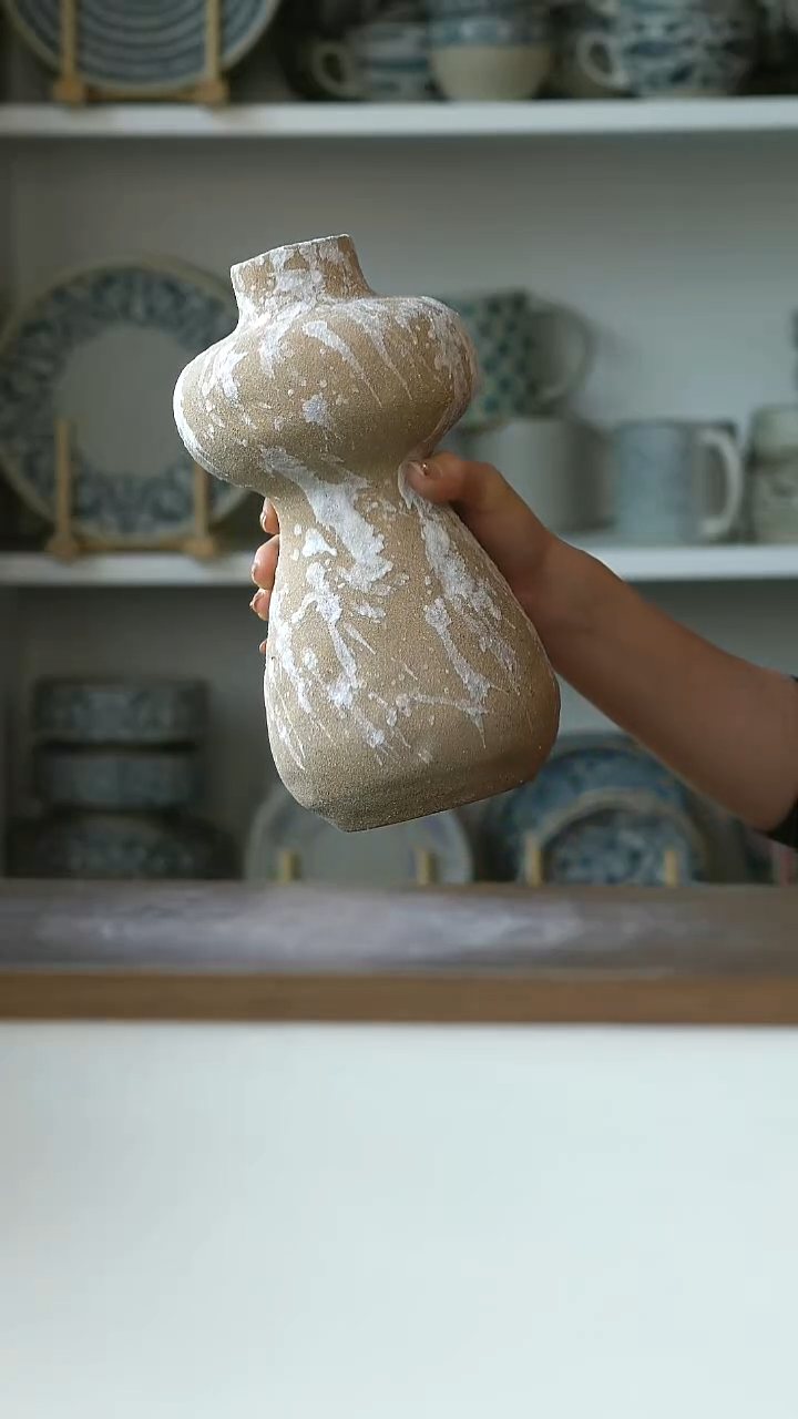 陶贾湖石器时代泼釉女神花瓶27cm@4-2@