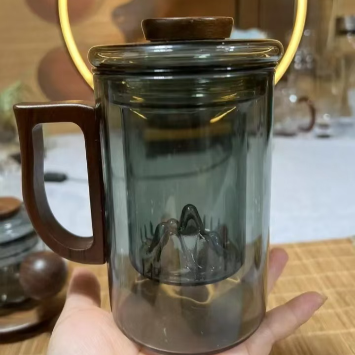 高颜值矮胖器型同心杯耐热玻璃过滤三件杯办公泡茶杯家用水杯