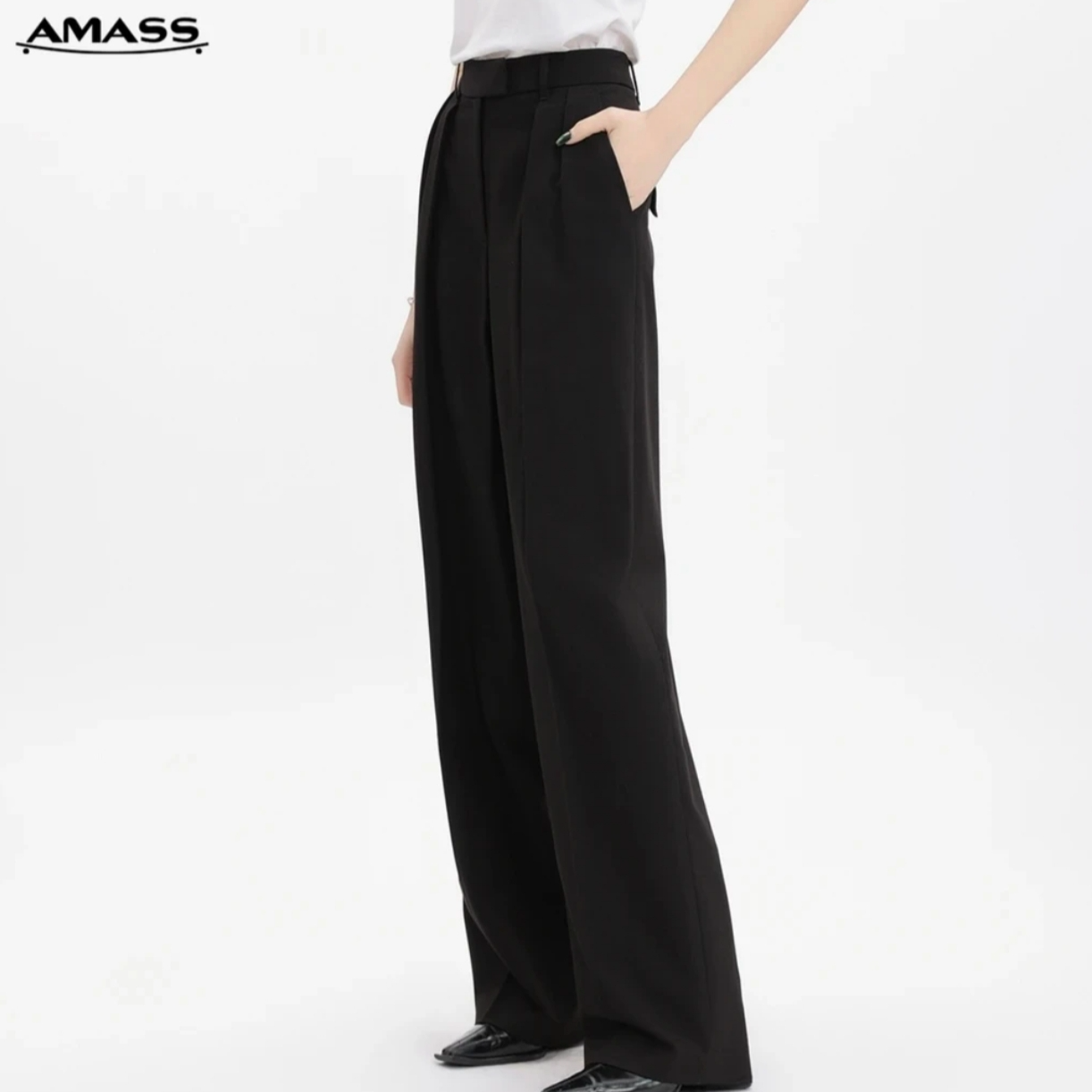 AMASS/阿玛施新款时髦宽松中高腰直筒西裤5100349