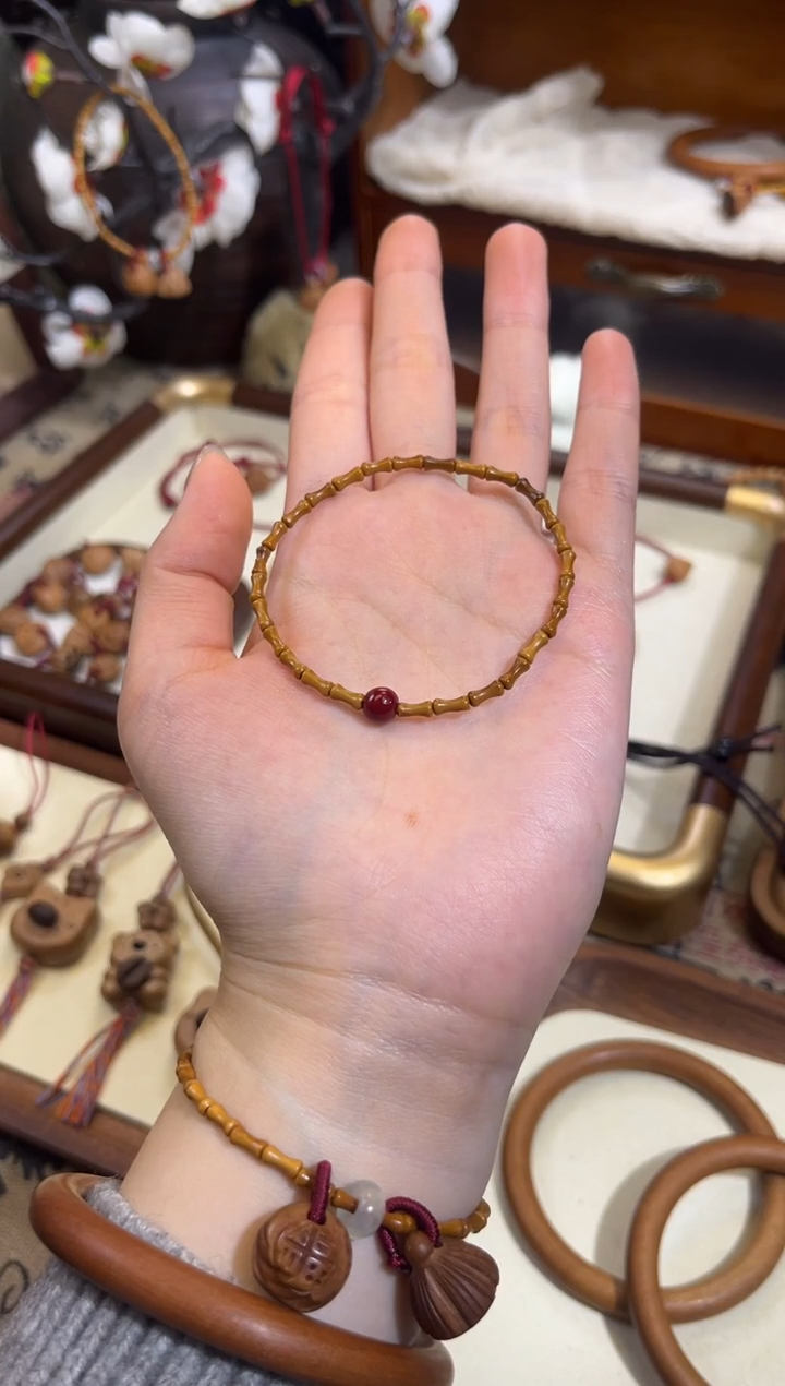 手串桃核【桃缘行】竹节「红色莎莎」桃木桃核辟、挡、驱、护 备注手围