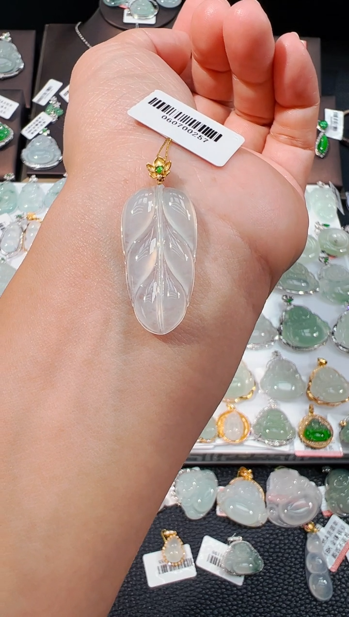 吊坠(不含链)18K金镶嵌翡翠叶子吊坠257