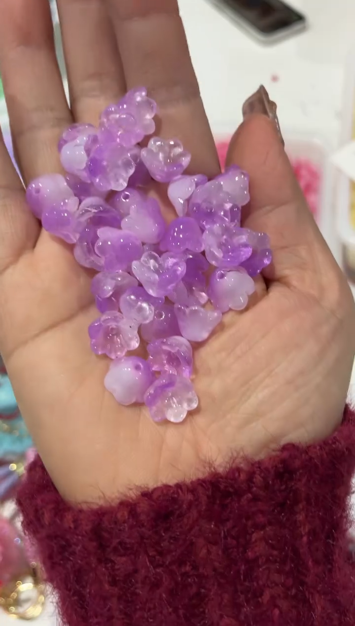 玻璃22020铃兰花100颗装莫奈紫