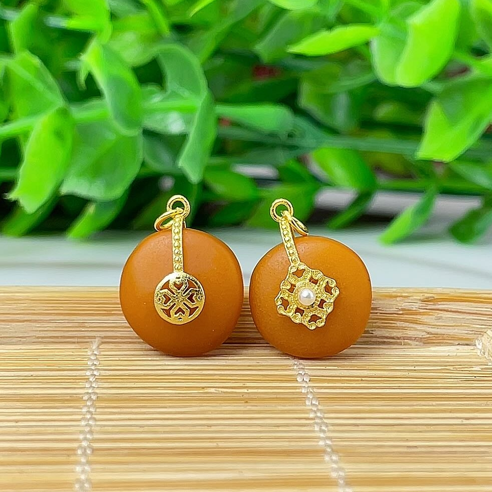 【千奇饰品】B178 天然蜜蜡老蜡平安扣滴流款约13*6mm 经典DIY配件