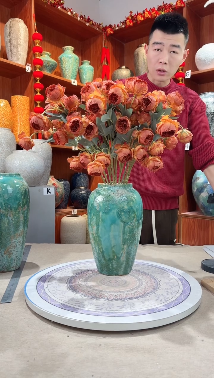 【闪购商品】瓶陶瓷花瓶 无花 草原绿中号+花