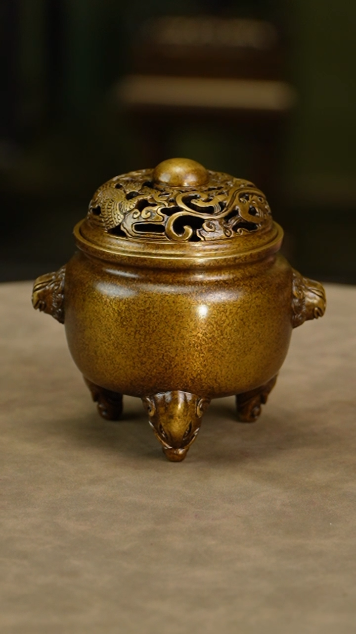 紫铜精炼铜龙凤纹象足黄