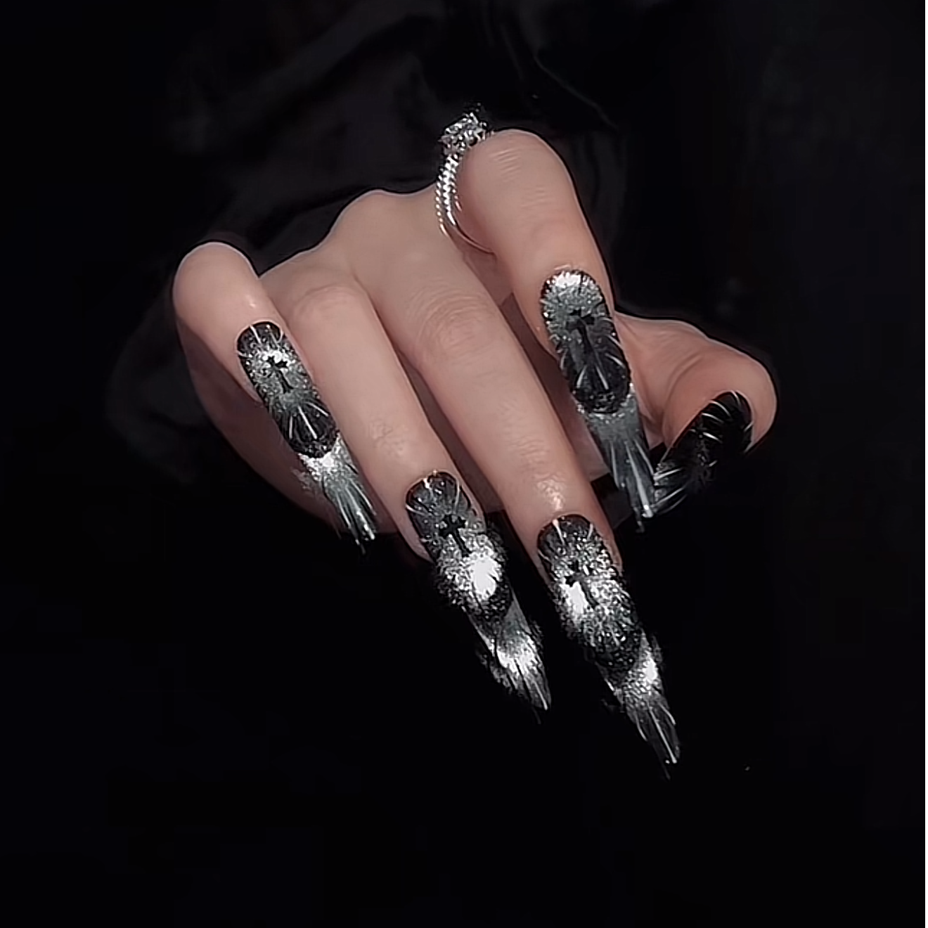 【【神谕圣光】】手工气质纯欲猫眼中长款穿戴甲