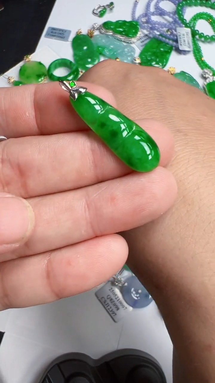 翡翠18K金镶嵌颈饰豆