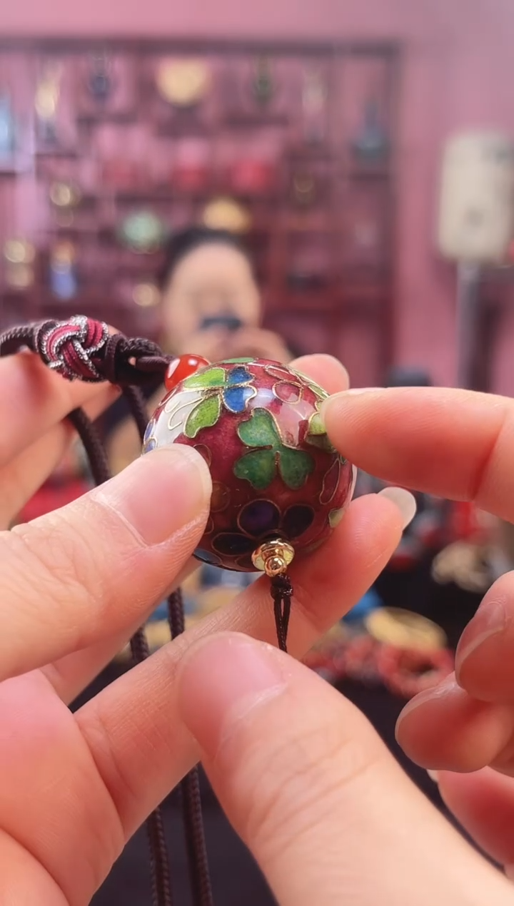 非遗 景泰蓝3.0单珠 绳子款 银兰砖红