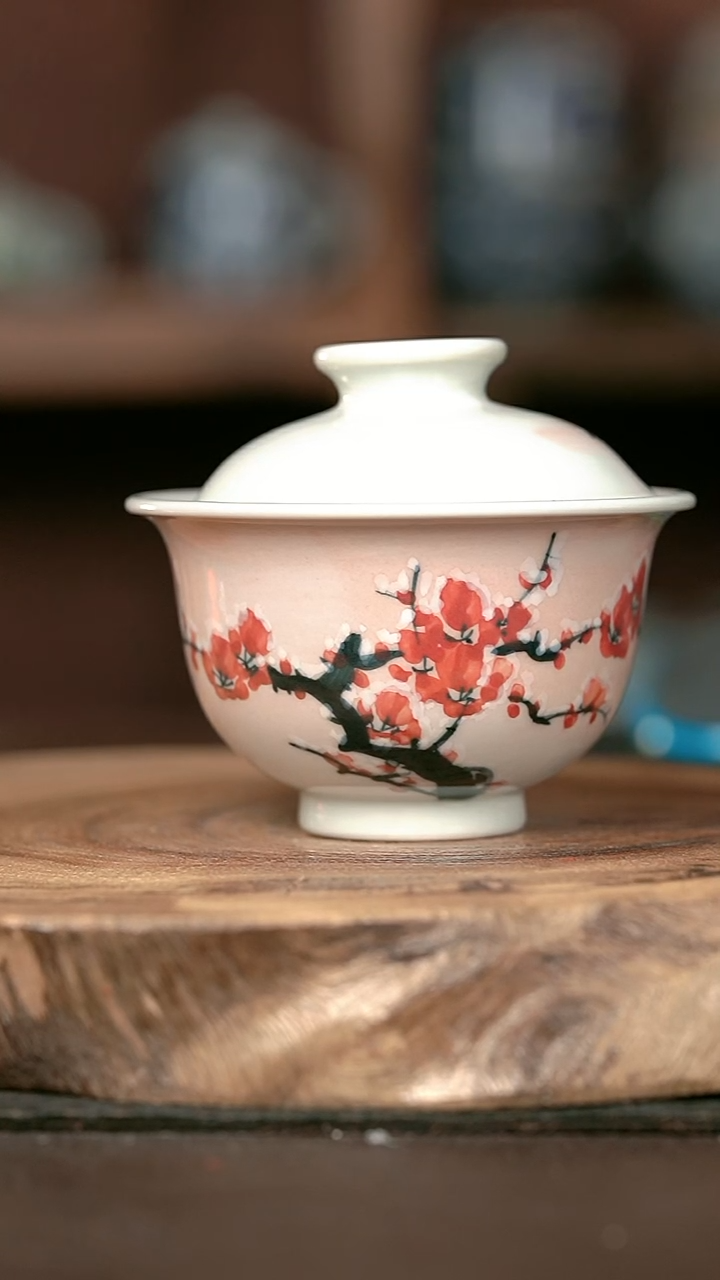 手绘手绘高温现代瓷 气  有暇雪梅大布袋150cc