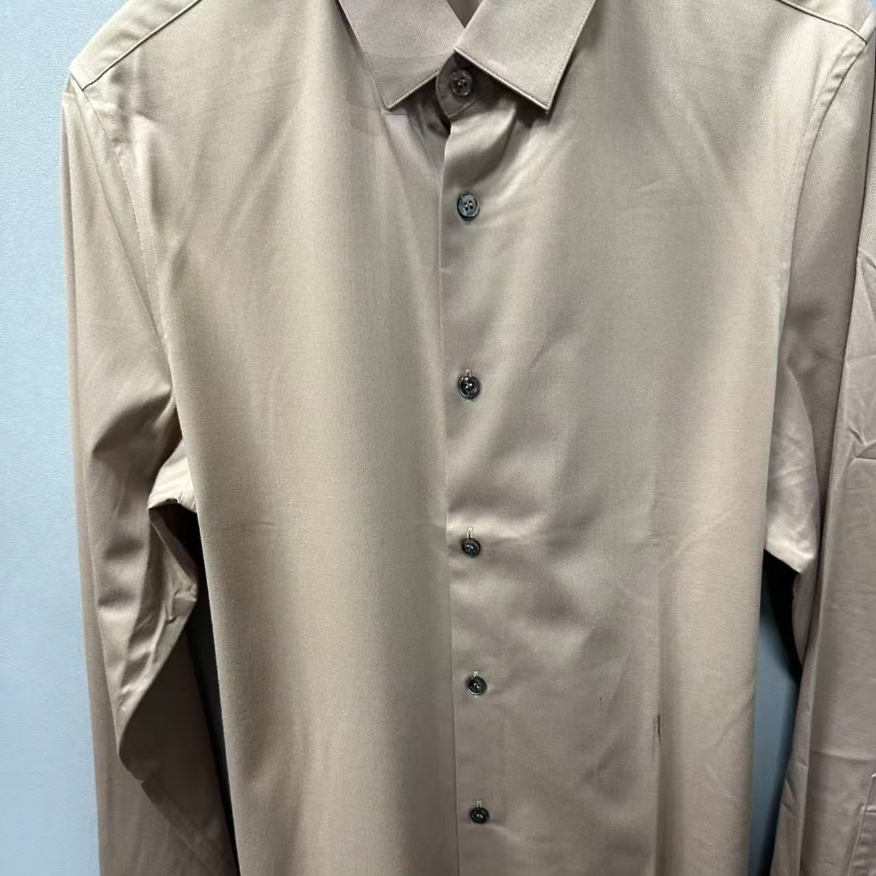 25男款商务卡其灰色外套复古工装风衬衫纯色长袖男