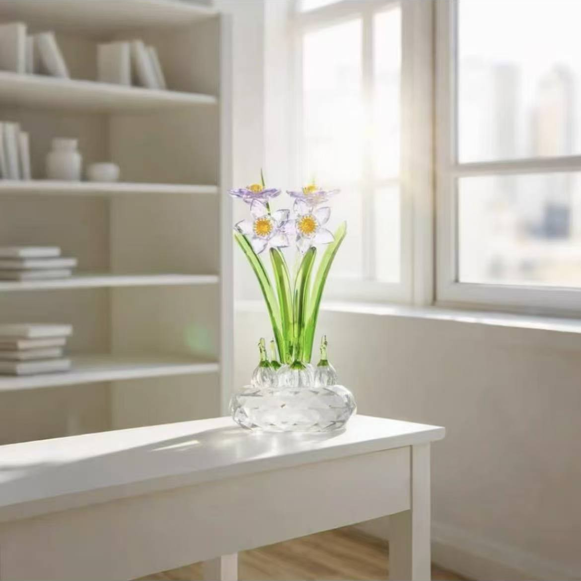 轻奢水晶水仙花工艺品摆件客厅卧室书桌摆设小清新网红爆款摆件