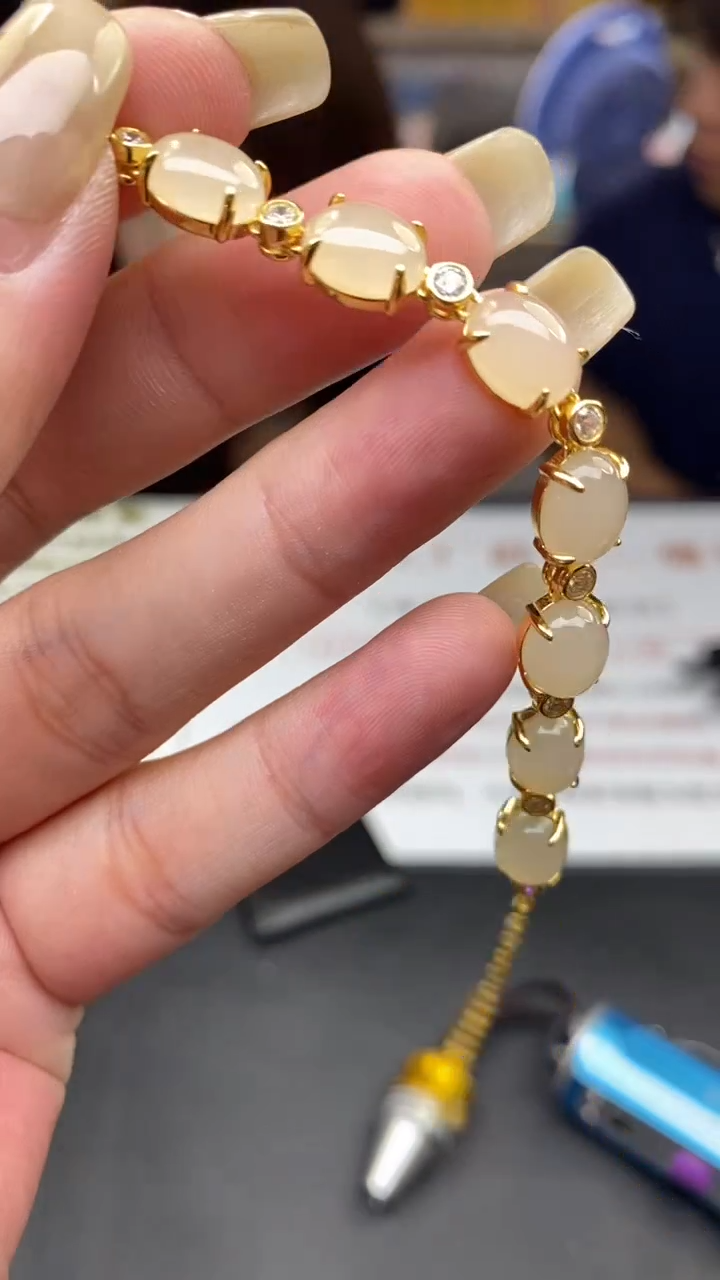 银S925镶嵌手链和田玉多样性发其一-手链-S4702