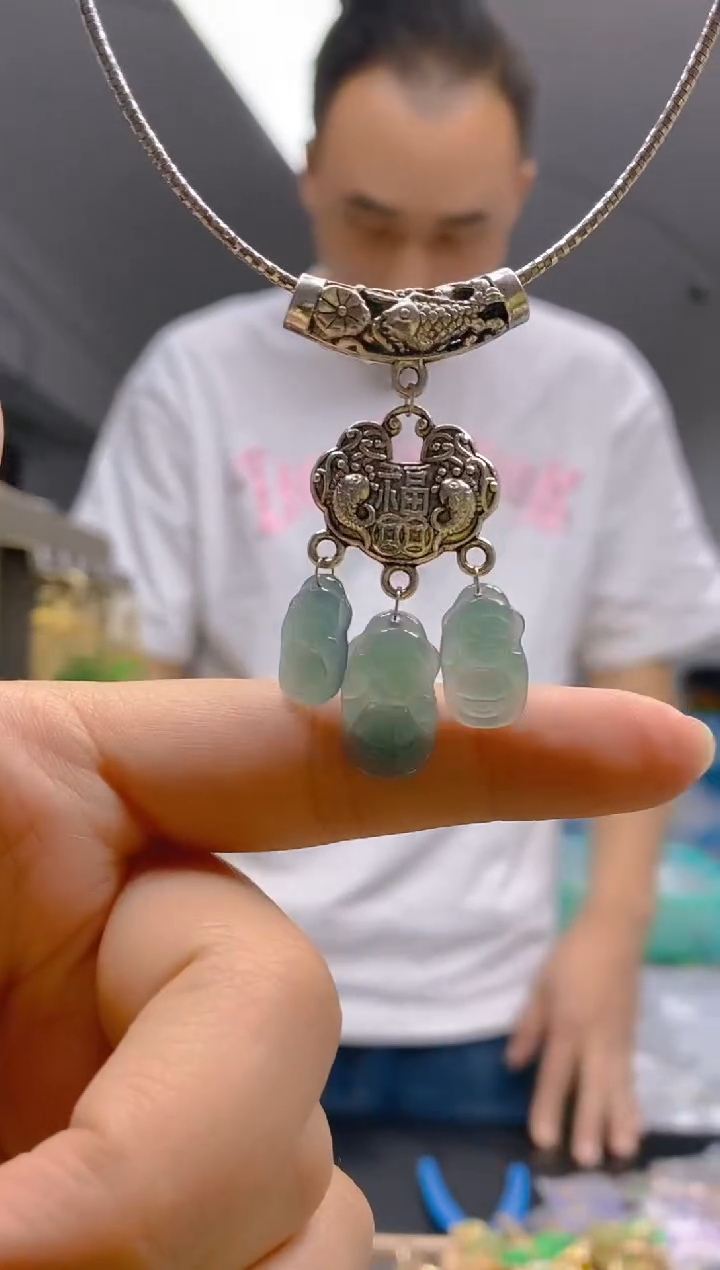 【闪购商品】翡翠耳饰银S925镶嵌0170翡翠锁骨链