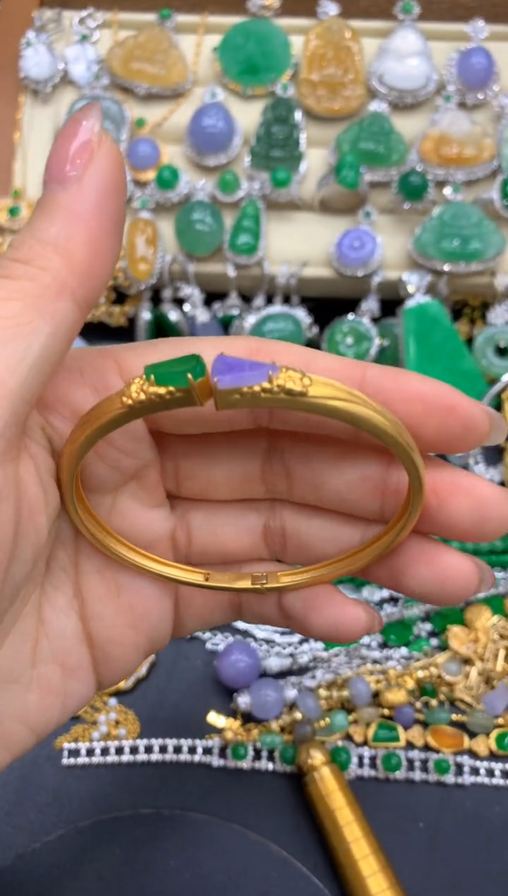 【闪购商品】翡翠手镯18K金镶嵌460-中国好珍宝