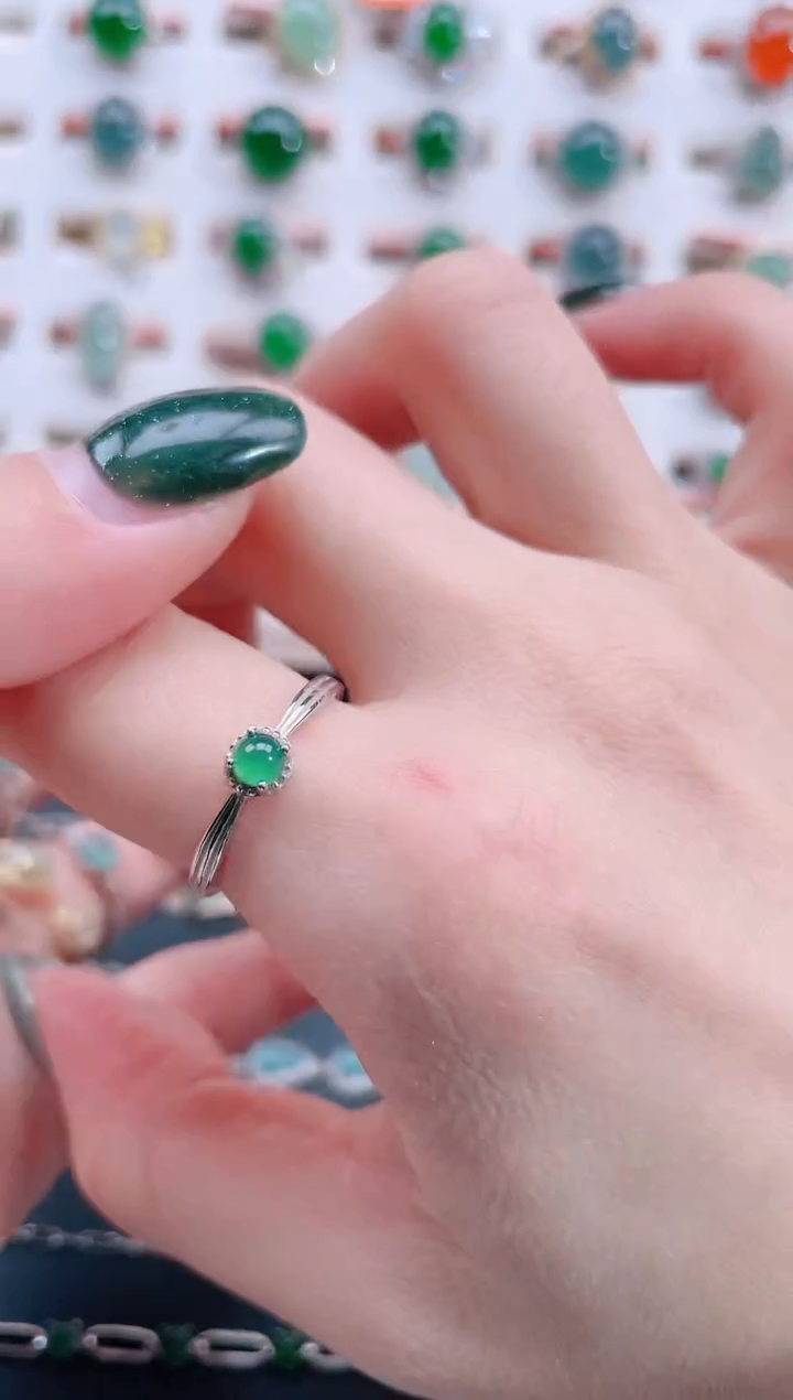 银S925镶嵌戒指翡翠天然翡翠