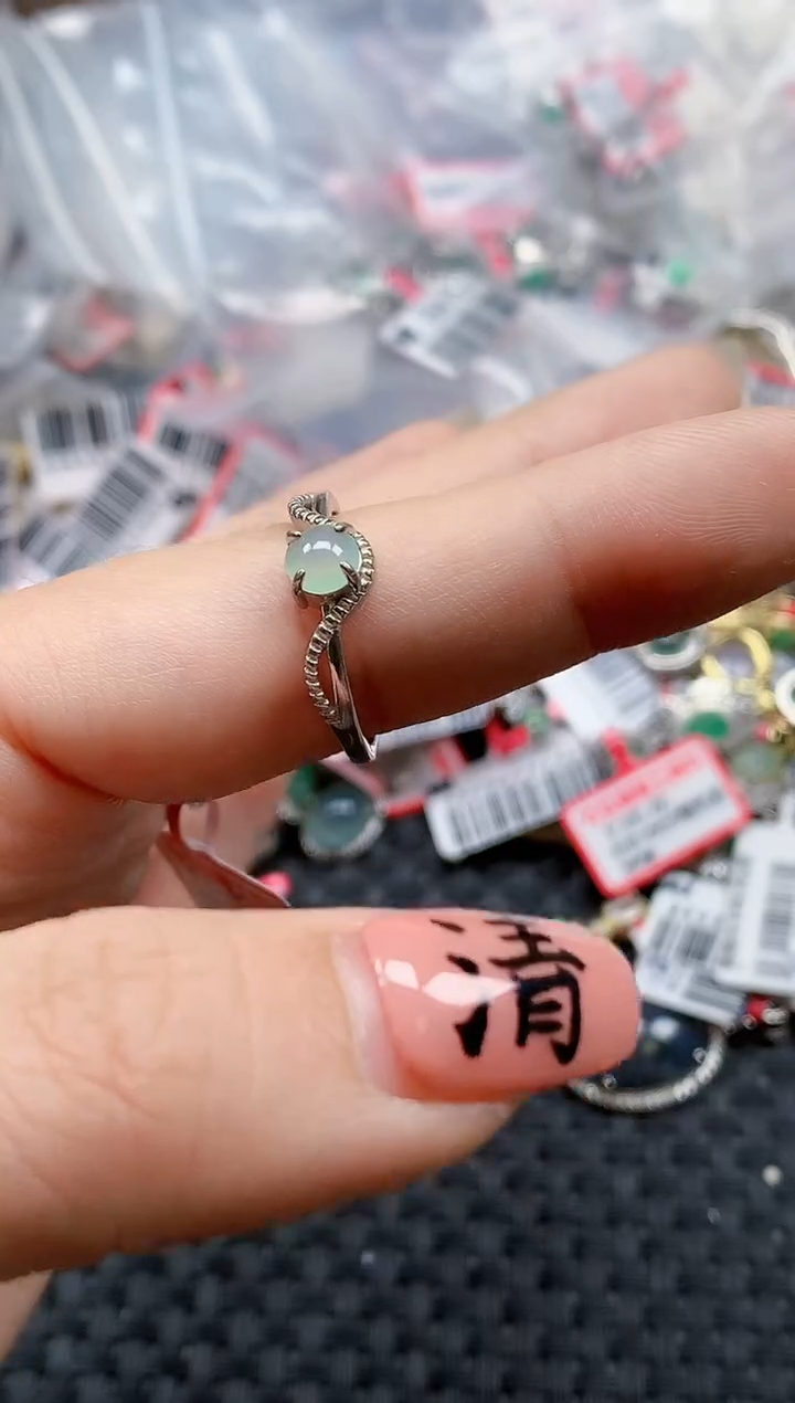 银S925镶嵌戒指翡翠天然A货缅甸翡翠