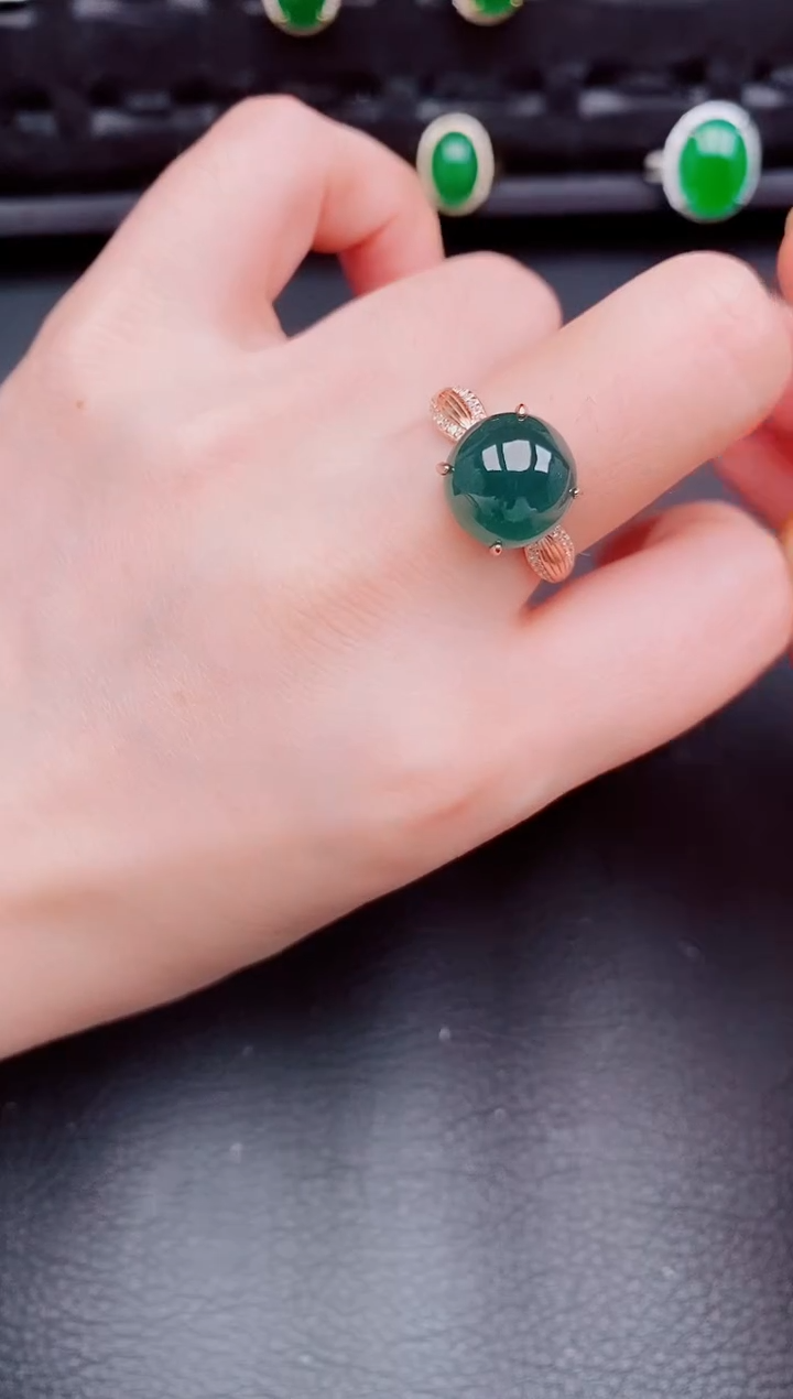 【闪购商品】翡翠戒指银S925镶嵌天然a货翡翠341