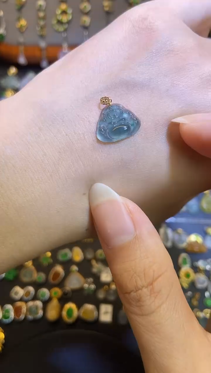 翡翠18K金镶嵌吊坠(不含链)天然A货翡翠