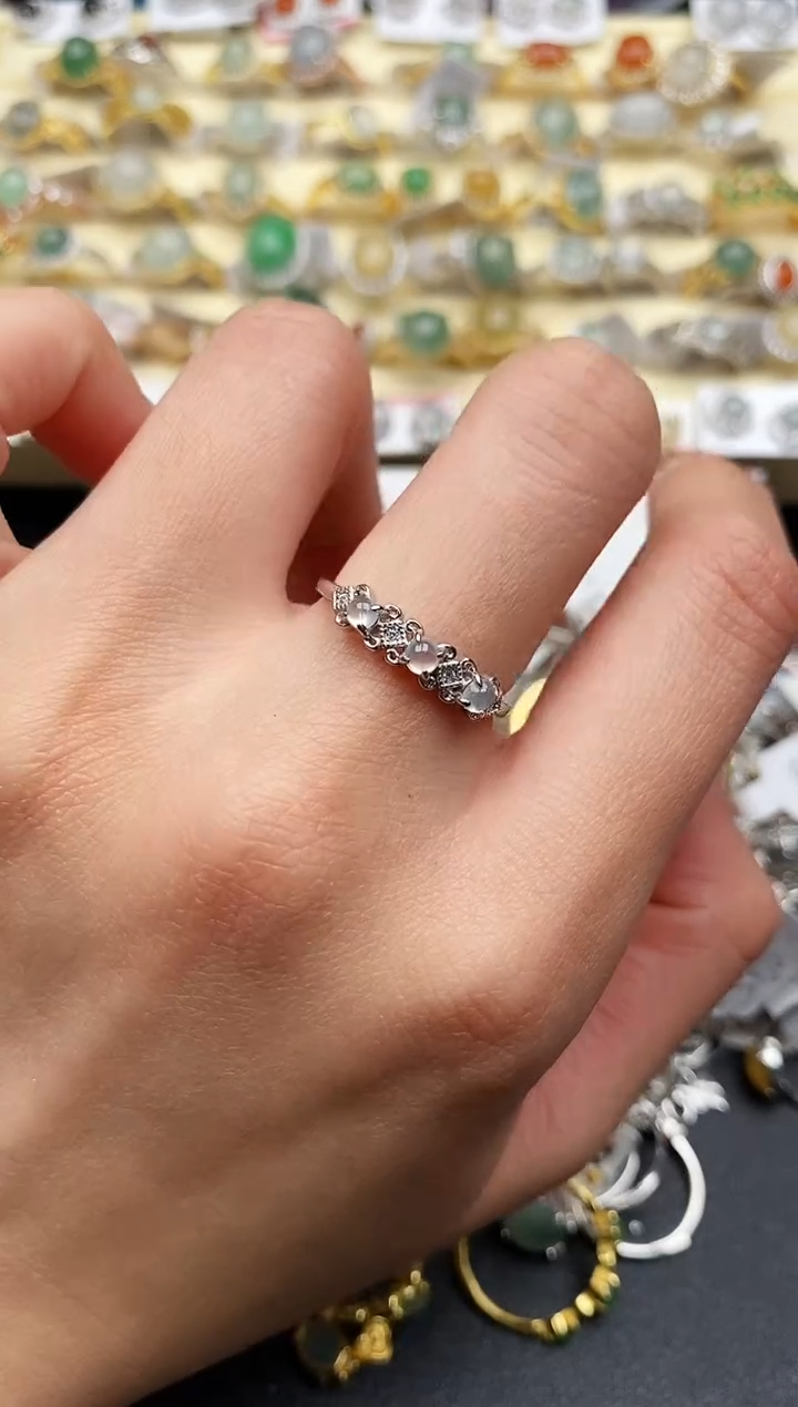 【闪购商品】翡翠戒指银S925镶嵌555555555+9