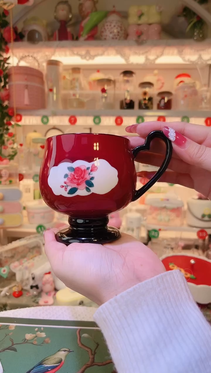 复古高脚杯红色——手工制作品质好！