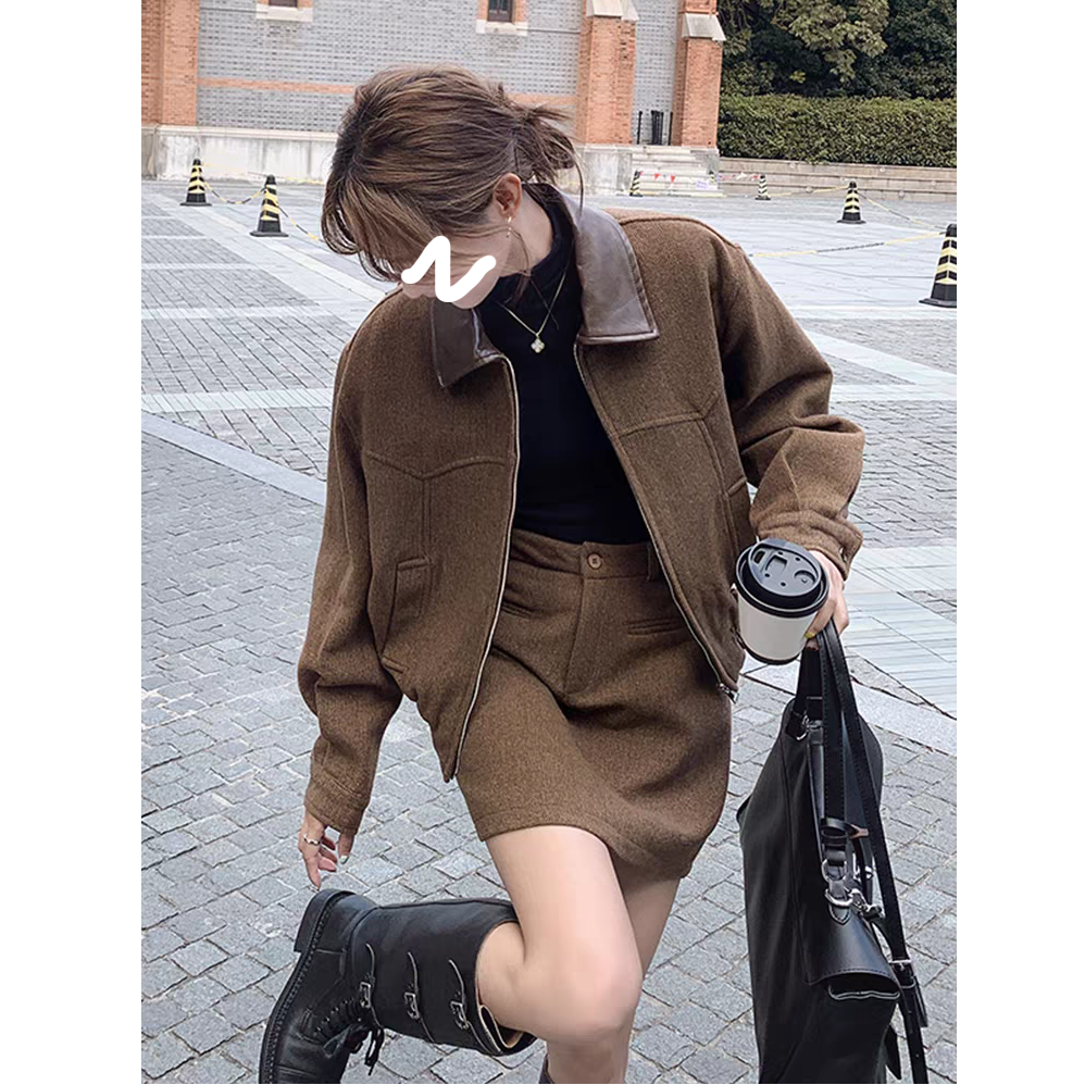 美拉德毛呢套装裙女秋2025超火气质韩版高级感减龄短裙两件套秋冬