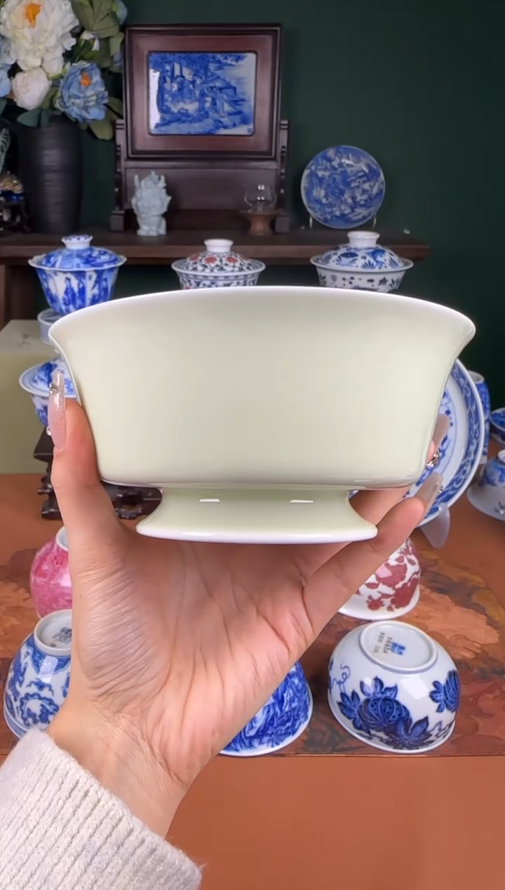 【闪购商品】杯景雨工坊。牙黄釉。大果碗