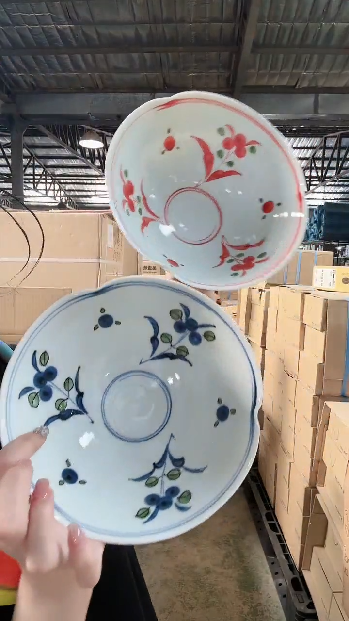 陶瓷【2件套】日本进口一诚陶苑手绘万历大面碗18.3cm