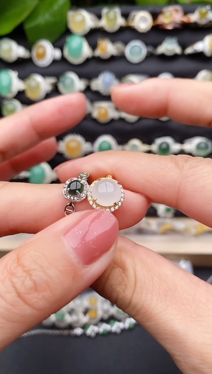 【闪购商品】翡翠戒指银S925镶嵌缅甸天然A货翡翠11 3-7