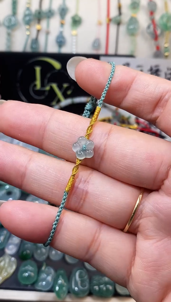 翡翠散珠小花手绳 手围15