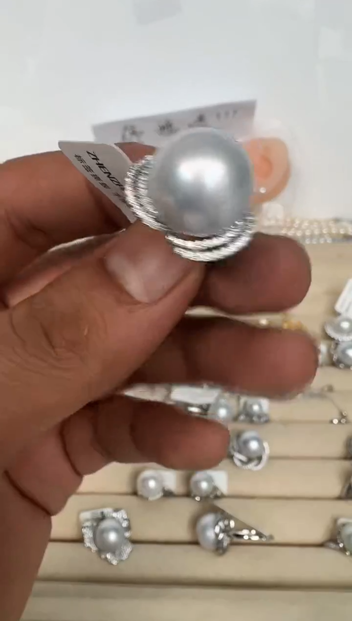 银S925镶嵌戒指海水珍珠戒指