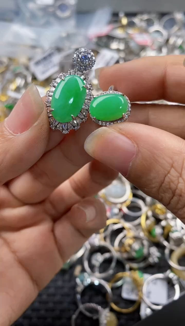 银S925镶嵌戒指翡翠1010---6