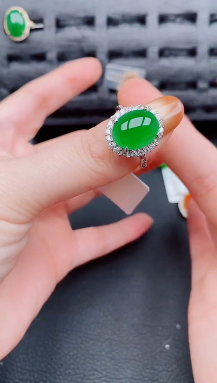 【闪购商品】翡翠戒指银S925镶嵌天然a货翡翠919