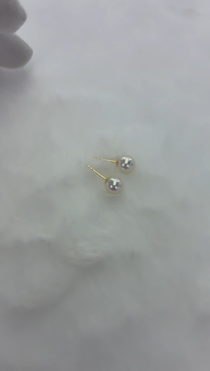 18K金镶嵌耳钉海水珍珠Akoya耳钉 7-7.5MM 18K金