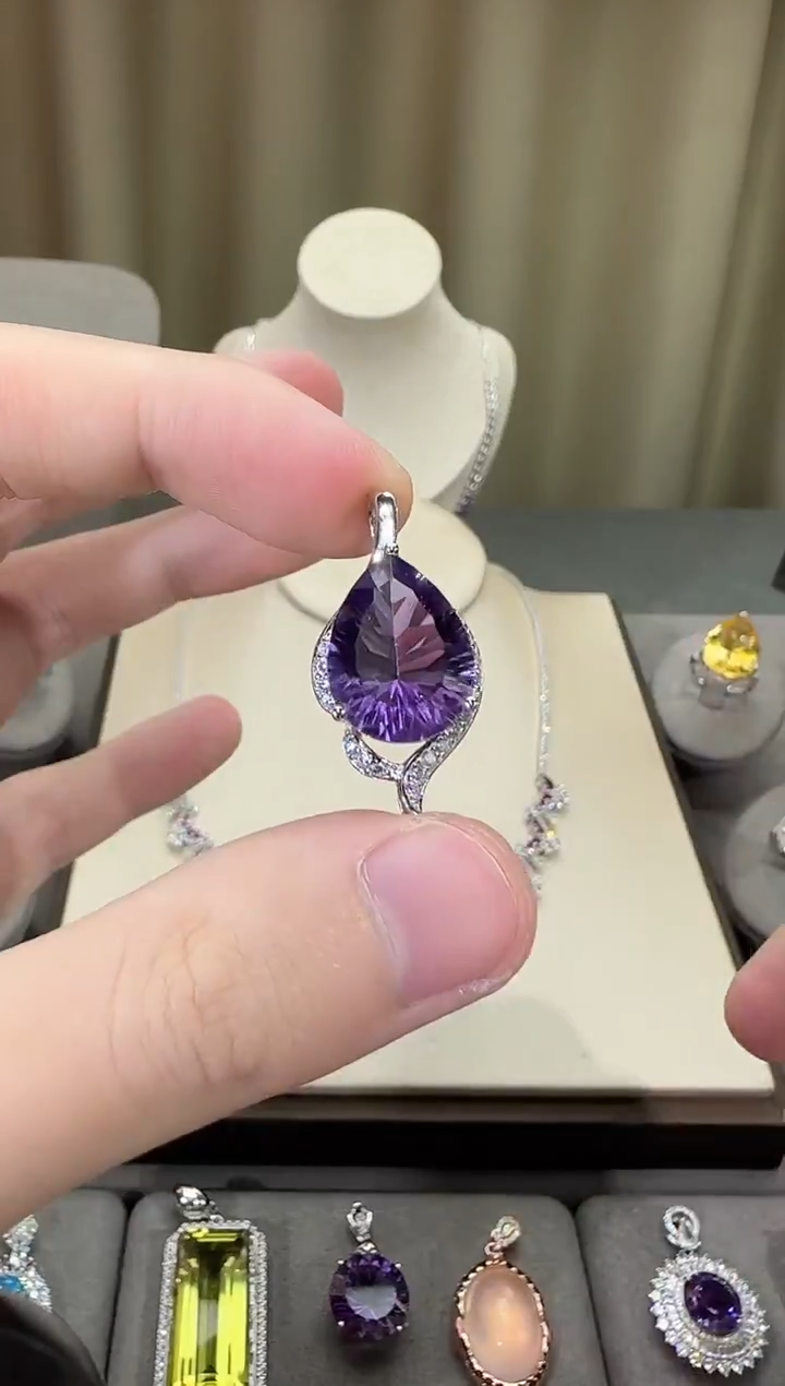 颈饰银S925镶嵌紫晶12*17mm吊坠水滴设计款