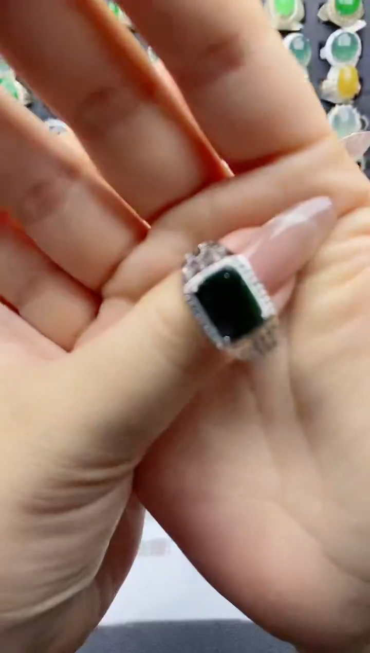 【闪购商品】翡翠戒指银S925镶嵌天然翡翠男戒