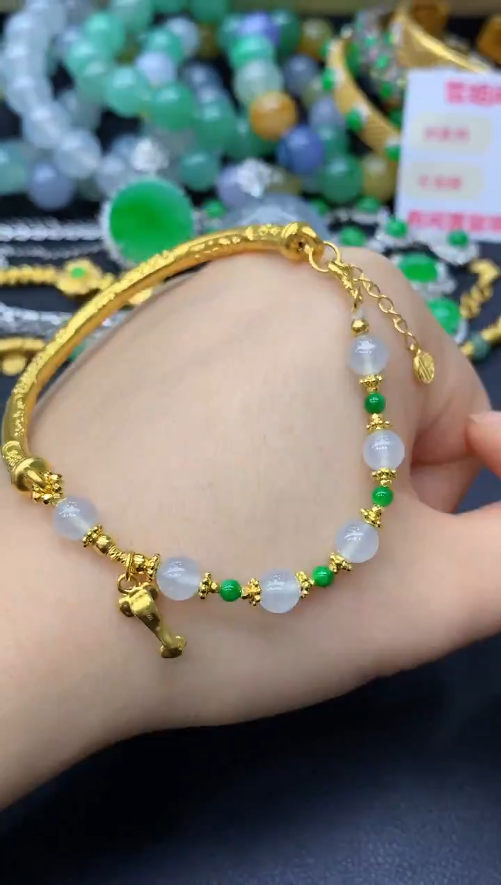 足金镶嵌手链翡翠328-中国好珍宝