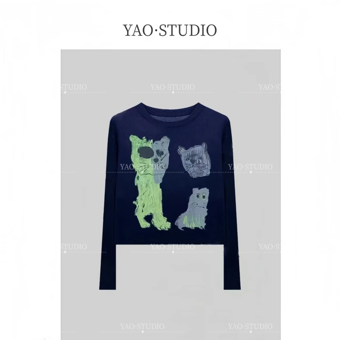 潦草小猫~2025新款印花时尚长袖宽松显瘦轻奢百搭防晒女潮流T恤