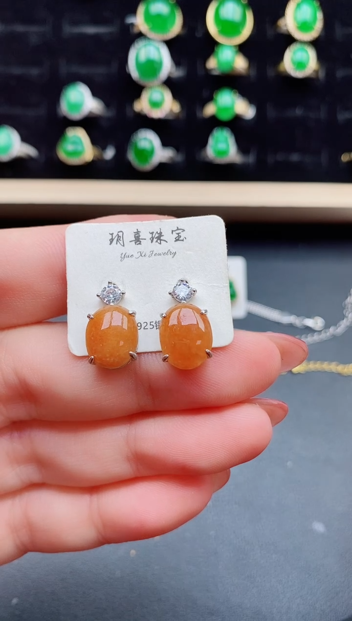 【闪购商品】翡翠耳饰银S925镶嵌12121