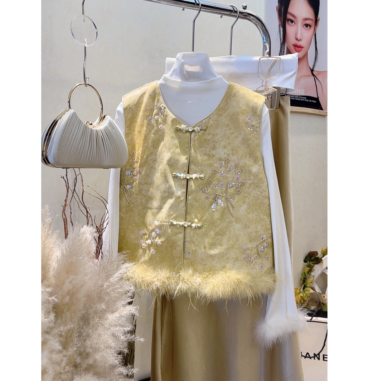 【加棉加厚+毛毛可拆卸】新中式重工叠片钉珠提花马甲国风夹棉马夹