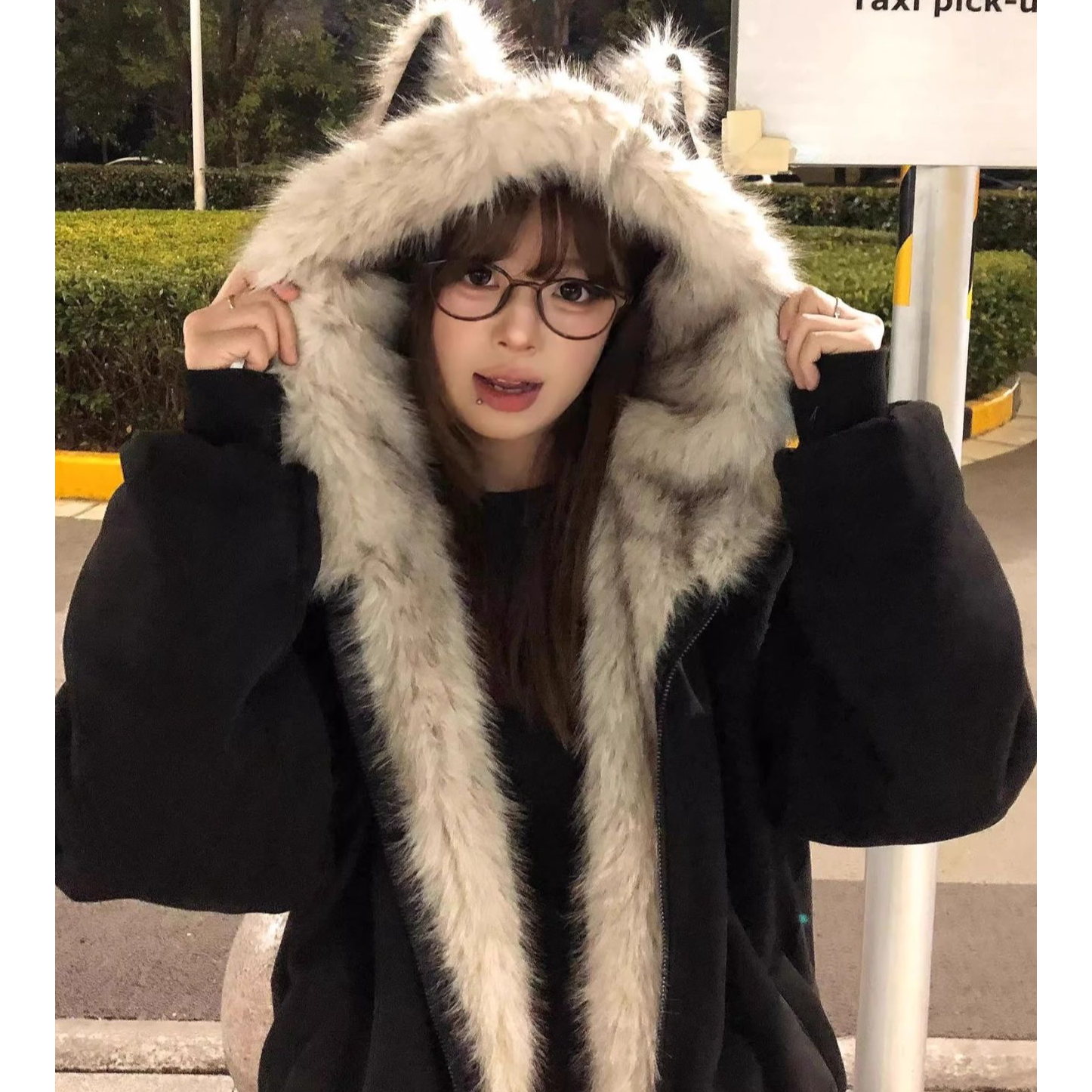 座山雕麂皮绒猫耳朵棉服外套男女加厚新款夹克小个子加厚棉袄棉衣