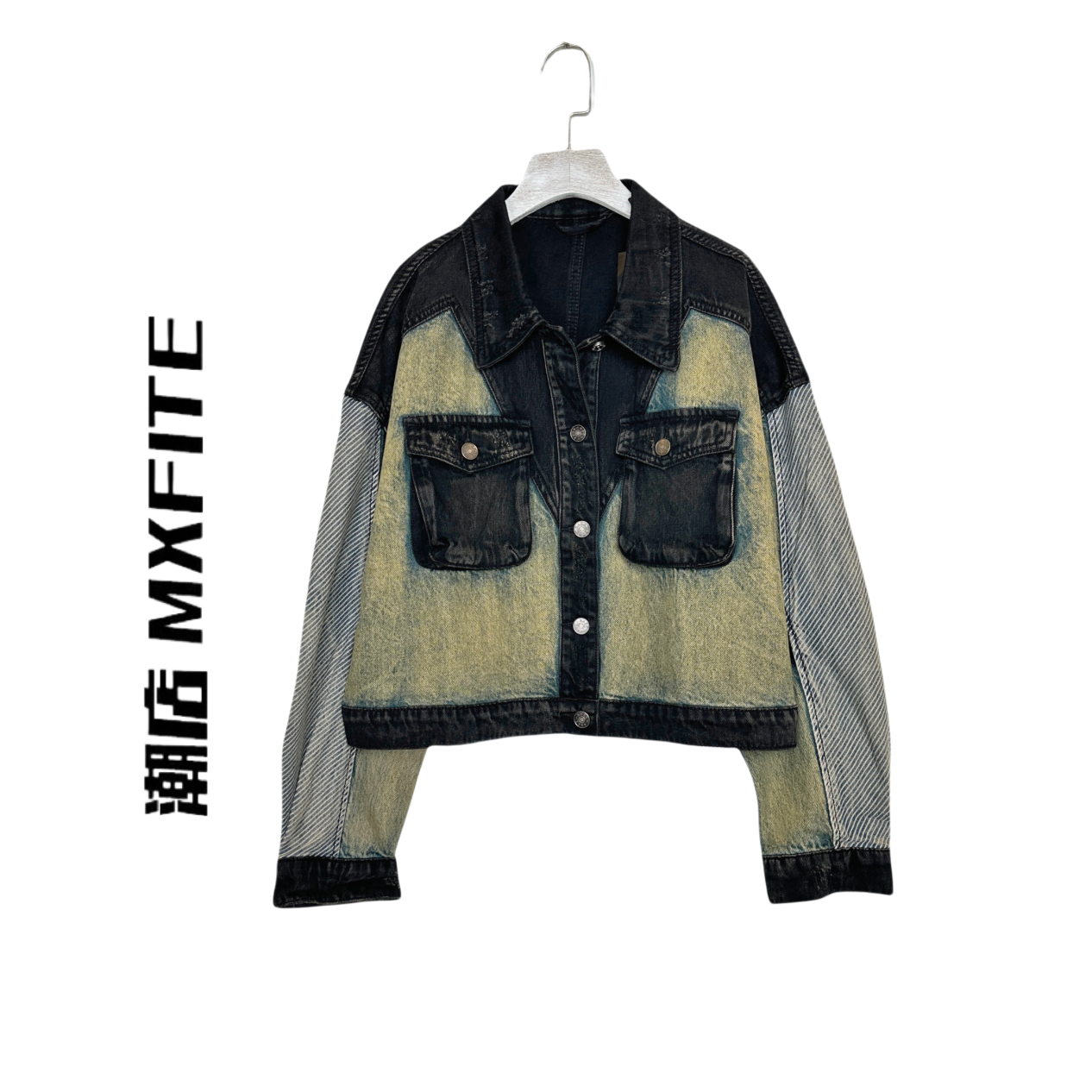 MXFITE潮店夏季新款个性拼接撞色复古牛仔衬衣外套（ZHQ40039）