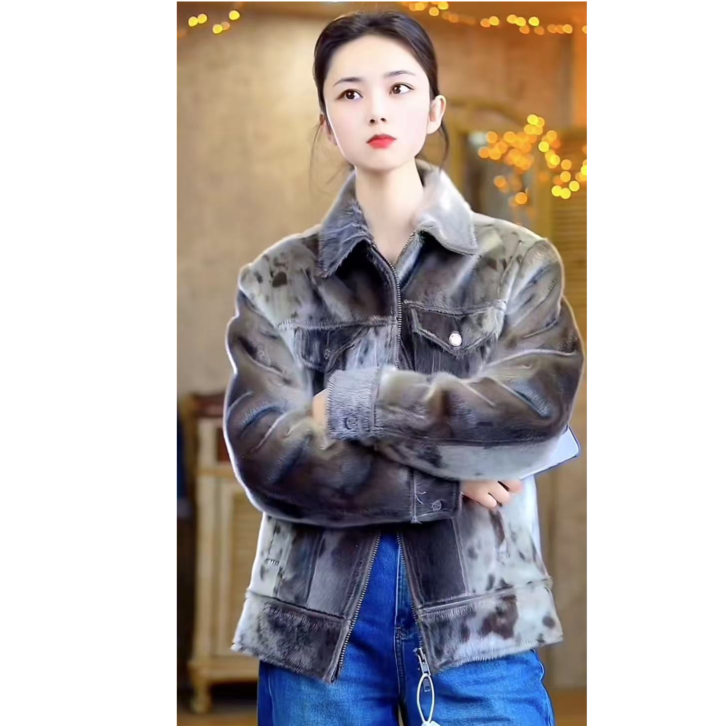  萨尼男款真皮皮草外套真皮时尚冬季保暖大衣