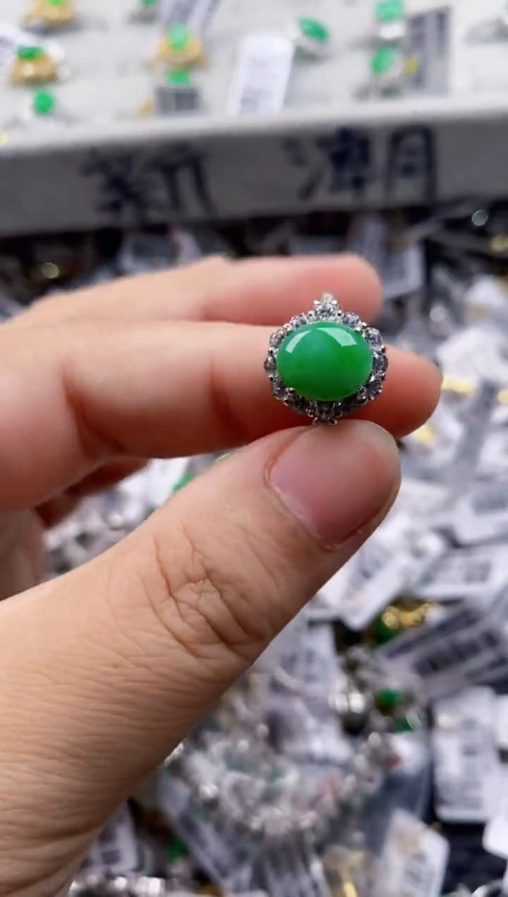 翡翠戒指银S925镶嵌444     2