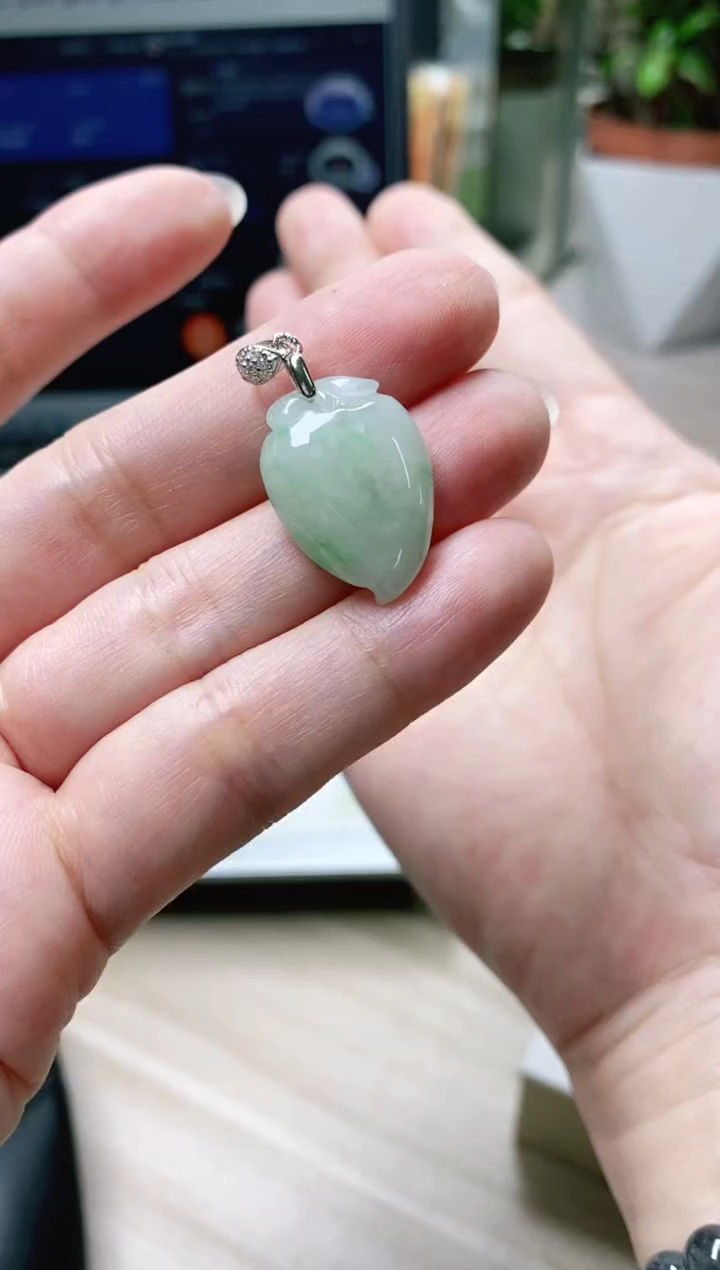 颈饰银S925镶嵌翡翠3天然缅甸翡翠A货水蜜桃